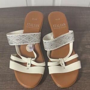 Italian Shoemakers White Strappy Sandals Rhinestone Band Beach Glam Women's 8.5W
